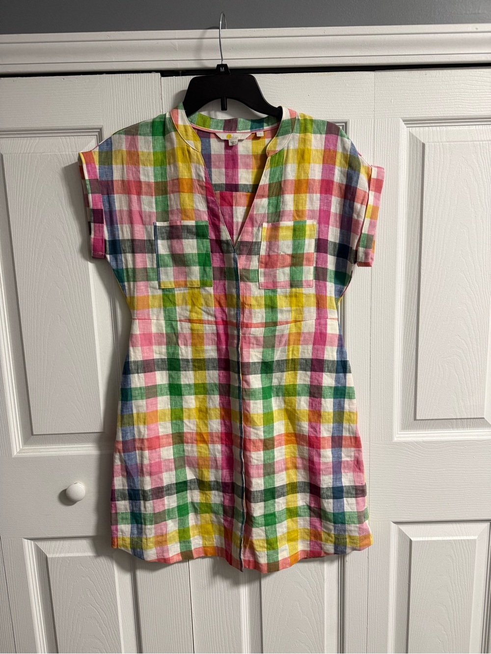 Boden Multicolor Check Linen Shirt Dress Size 2 Check Easter Summer Casual
